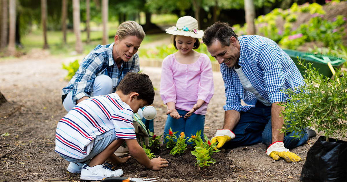 Family gardening together. 