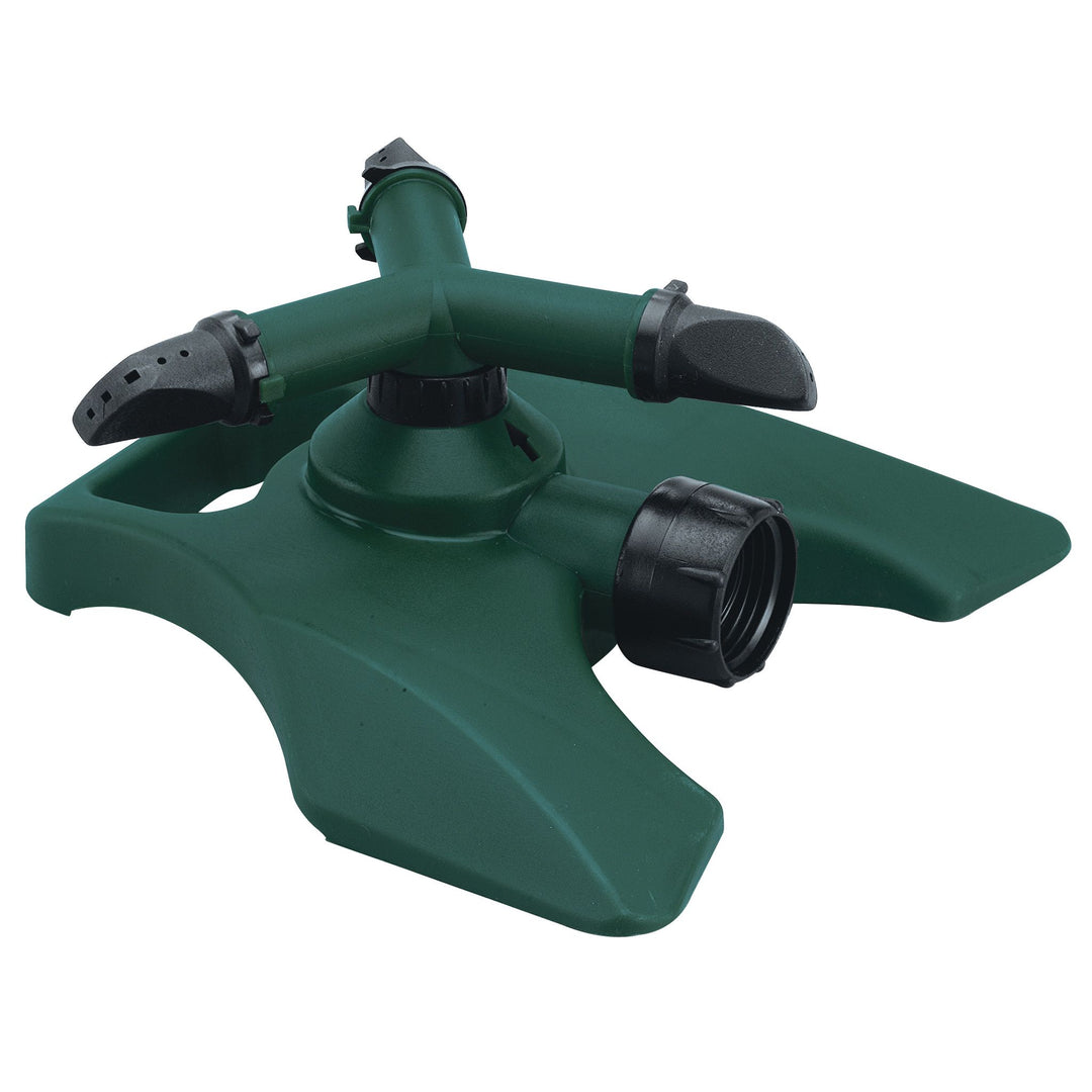 3-arm plastic revolving sprinkler on plastic base. 