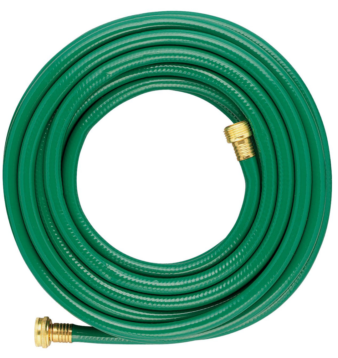 Green 15 foot garden hose. 